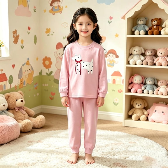 BOOMNY Child Girls Pajamas Sets 2 Peice Cartoon Graphic Long Sleeve Sleepwear Tops Pants Pjs Set for Kids Cozy Loungewear Homewear