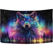 Bestwell Color Wolf Tapestry Hippie Wall Hanging Tapestries Aesthetic Decorative for Living Room Bedroom Ceiling 60x40In