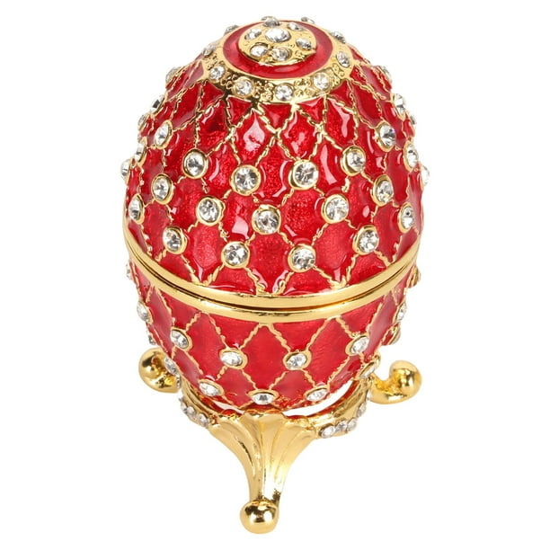 Caja De Baratija De Huevo, Caja De Joyería De Metal Elegante Y Exquisita con Diamantes De Imitación Brillantes De Aleación De Zinc para Almacenamiento De Oficina Familiar(Rojo)
