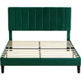 thumbnail image 4 of Queen Platform Bed Frame Green Velvet Upholstered Bed Frame with Vertical Geometric Adjustable Headboard,Wooden Slats Support,No Box Spring Needed,Mattress Foundation,Easy Assembly,Noise Free Design, 4 of 8