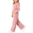 thumbnail image 6 of SHTXOZHI Velvet Outfits for Girls Cropped Long Sleeve Tops Matching Wide Leg Pants Shiny Loungewear 2 Piece Sets, 6 of 9