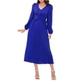 thumbnail image 2 of Pisexur Manches Longues V-cou Robe Mode Femmes V Cou Manches Longues Robes Plissé Femmes Robe sur l'Autorisation, 2 of 8