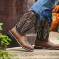thumbnail image 6 of Men's Western - Style Cowboy Boots - Durable Leather Embroidery,Square Toe,Chunky Heel,Mid - Calf,Pull On for a Fashion - Forward Look,Brown, 6 of 6