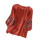 thumbnail image 1 of Blusas de Manga Corta para las Mujeres, Estampado Bordado Casual Suelto Moda Camiseta de la Blusa Hecha de la Mezcla de Algodón Lino para la Primavera Verano, Blusas para las Mujeres Casual, 1 of 9
