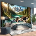 thumbnail image 4 of Gojian Nature Tapestry Forest Tree Sea Cave Wall Hanging, Stream Through Rainforest Landscape Wall Art Tapestry for Bedroom Living room, 4 of 6