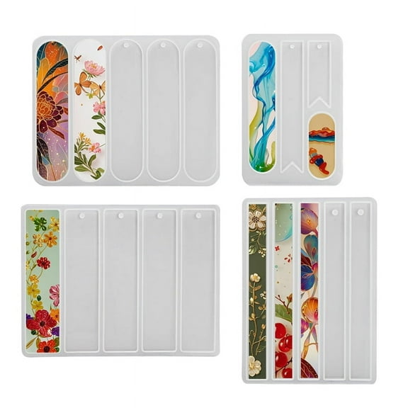 Silicone Bookmark Molds,Set of 4 Shiny Bookmarks, Reusable Resin Bookmark for DIY Resin Bookmarks Crafts Making Supplies