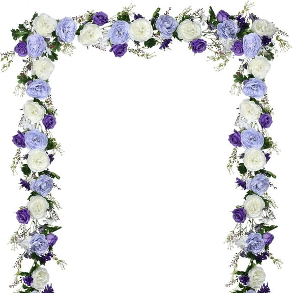 2Pack Artificial Peony Flower Garland - Silk Peony Garland with Pink White Flowers for Wedding Party Table Decoration,6ft/Strand(White&Burgundy&Pink)