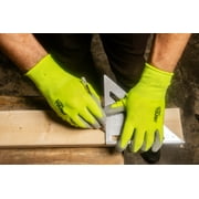 Hyper Tough Hi-Visibility Glove, Polyester Coating, Neon Green, Size Large, 3 Pairs
