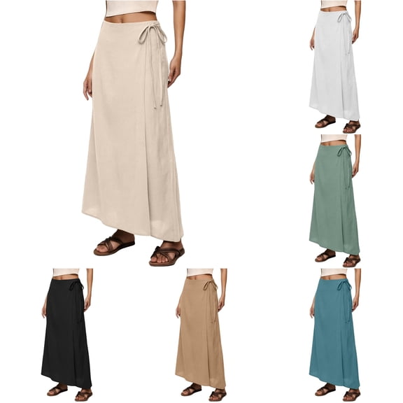XIAONU Womens Wrap Maxi Skirt Tie Side Casual Long Bottom