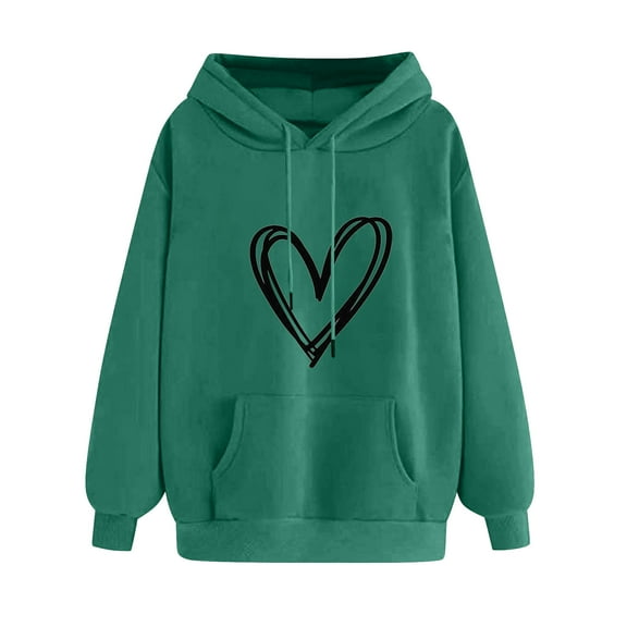 BLVB Women's Hoodies Pullover Cute Heart Print Sweatshirts Fashion Long Sleeve Tops with Pockets Drawstring