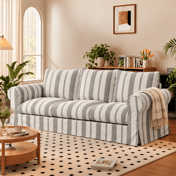 Vorthio 89" 3-Seater Couch for Living Room, Contemporary Fabric Sofa with Rolled Arm, Gray