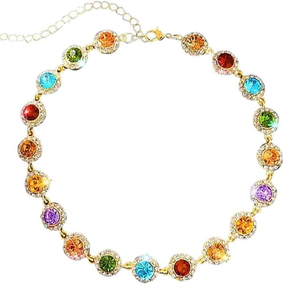 Fashion Colorful Rhinestone Necklace for Women, Sparkly Multicolor Crystal Necklace Bride Bridesmaid Prom Party Jewelry