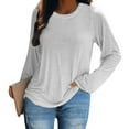 thumbnail image 2 of HAiming Women's Long Sleeve Shirts Casual Solid Color Round Neck Pullover Basic Tops Plus Size Loose Comfy Blouse, 2 of 8