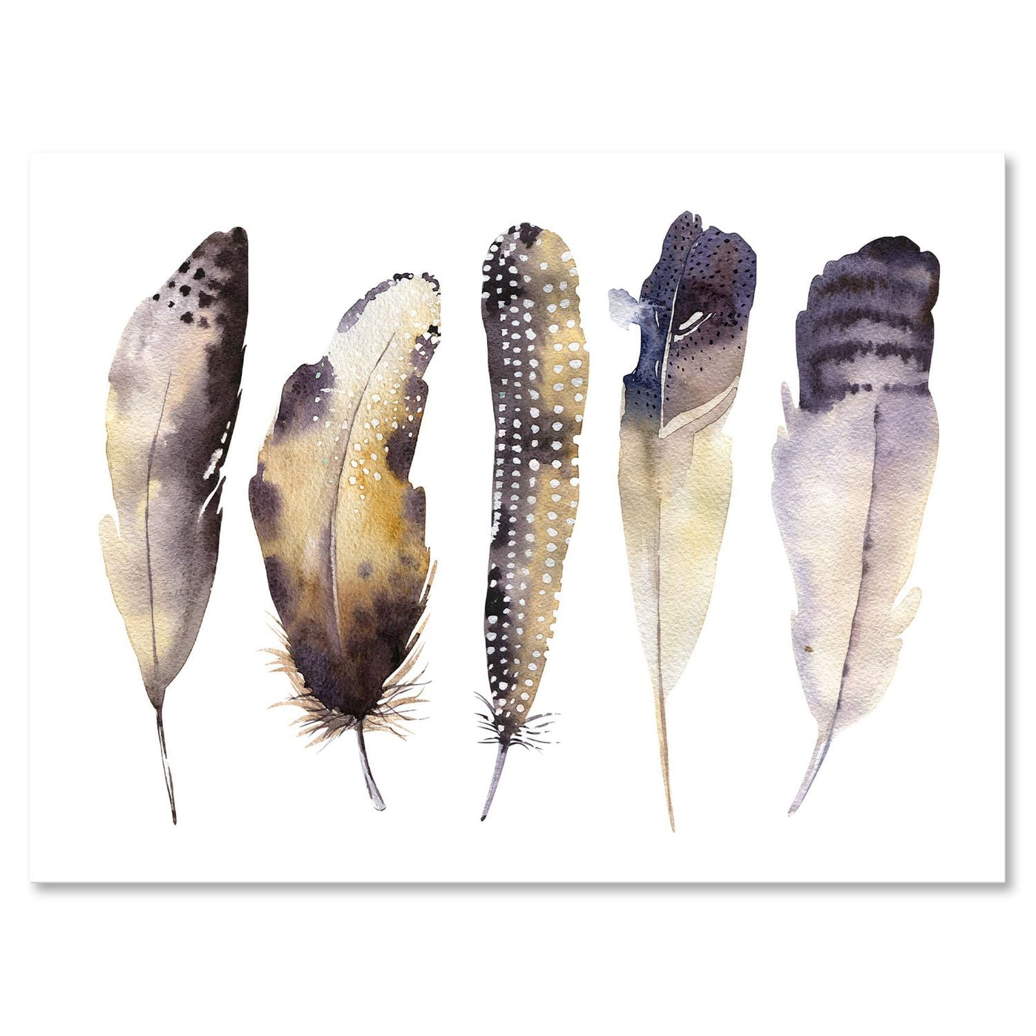 Designart Boho Ethnic Dark Gray Feathers I Canvas Wall Art