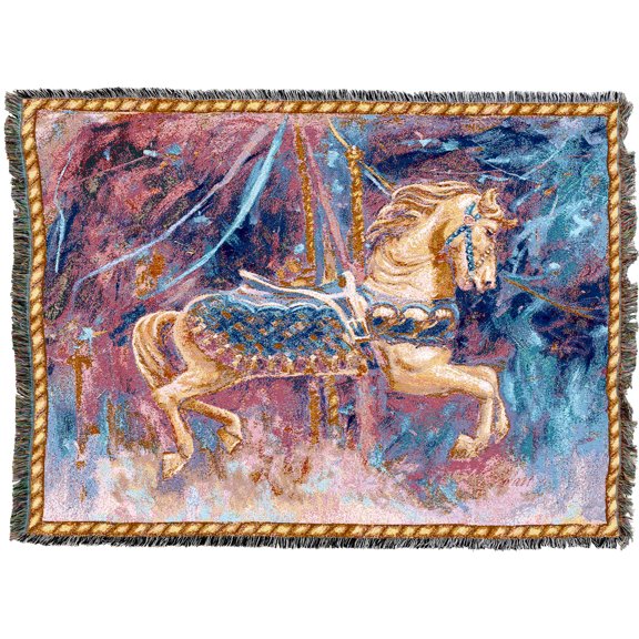 Pure Country Weavers Carousel Horse Merry Go Round Blanket Cotton Tapestry Throw - Made in The USA - 72" x 54"