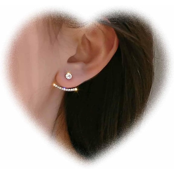 Boho Crystal Ear Jacket Earrings Crystal Bar Earrings Silver Rhinestone Earrings Cz Arc Bar Earrings Sparkly Wedding Earrings Two Ways Front Back Earrings Jewelry for Women[q534]