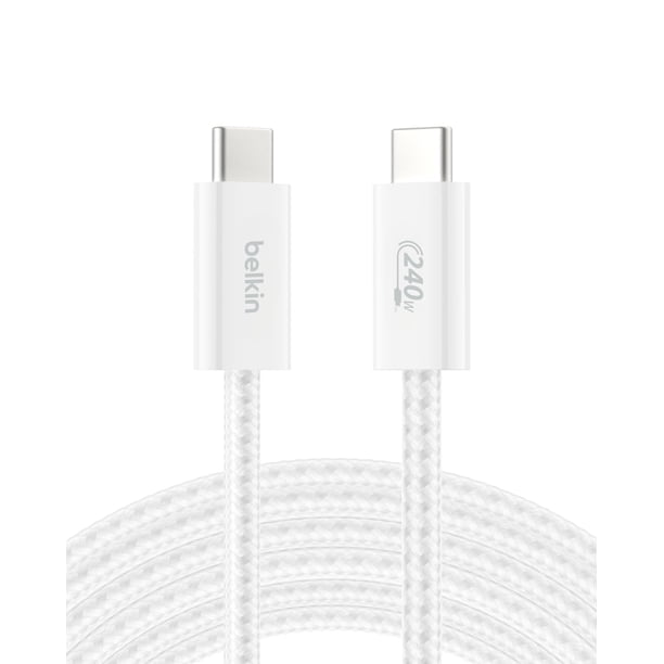 Cable USB C a USB C Belkin de 9,9 pies y 240 W para iPhone 16, color blanco