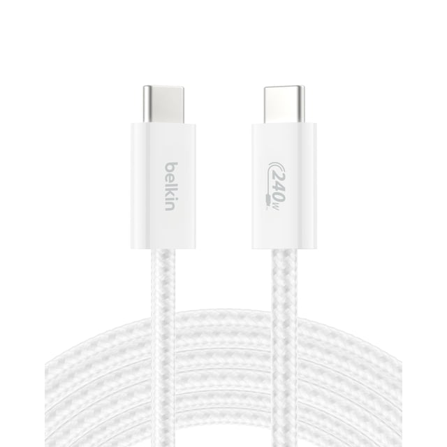Cable USB C a USB C Belkin de 9,9 pies y 240 W para iPhone 16, color blanco
