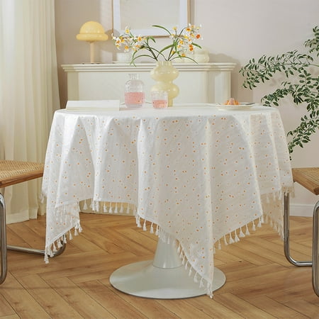 

HongHeng Cotton Tablecloth White with Tassel Washable Table Cover for Rectangle/Oblong Table Decorative