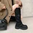 thumbnail image 4 of Juosiy Women's Combat Riding Platform Knee High Boots Comfortable Platform Moto Buckle Dress Fold Over Boots, 4 of 9