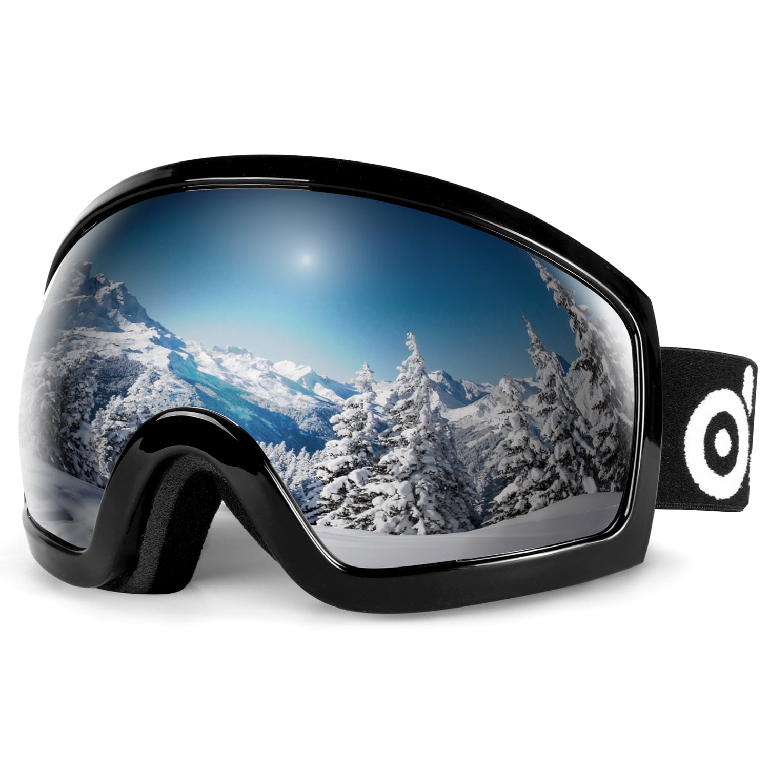 Skiing Goggles Anti Fog Double-Lens UV400 Matte Black Frame Lens Silver 