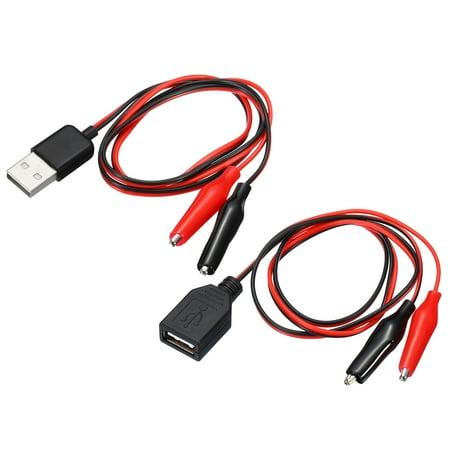 Uxcell 60cm USB Male & Female to Alligator Clips Test Wire Black Red 2