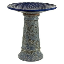 Sunnydaze Rennes Freestanding Ceramic Outdoor Bird Bath, UV-Resistant Blue Lava Finish