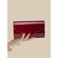 thumbnail image 2 of Women's Burgundy Patent Leather Look Clutch Purse Envelope Handbag Elegant Evening Bag for Party Events, 2 of 8
