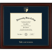 Yale University Law School Diploma Frame, Document Size 12.625" x 10.313"
