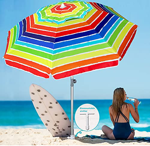 AMMSUN 6ft Portable Outdoor Patio Beach Umbrella Sun Shelter with Tilt Carry Bag for Beach Picnic Outdoor Patio Garden Red