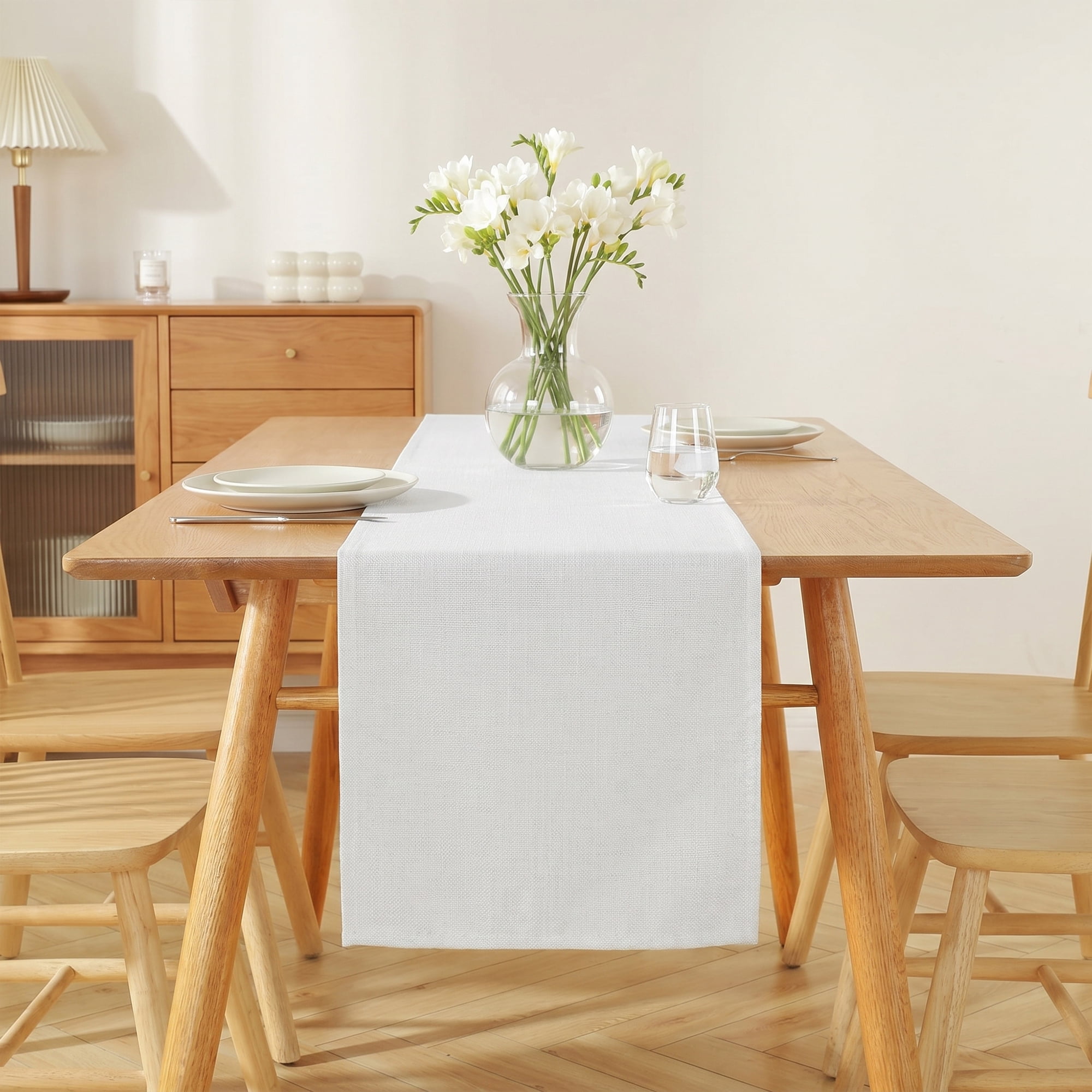 Unique Bargains Dining Table Decoration Washable Polyester Kitchen Runner White 13x60.2in