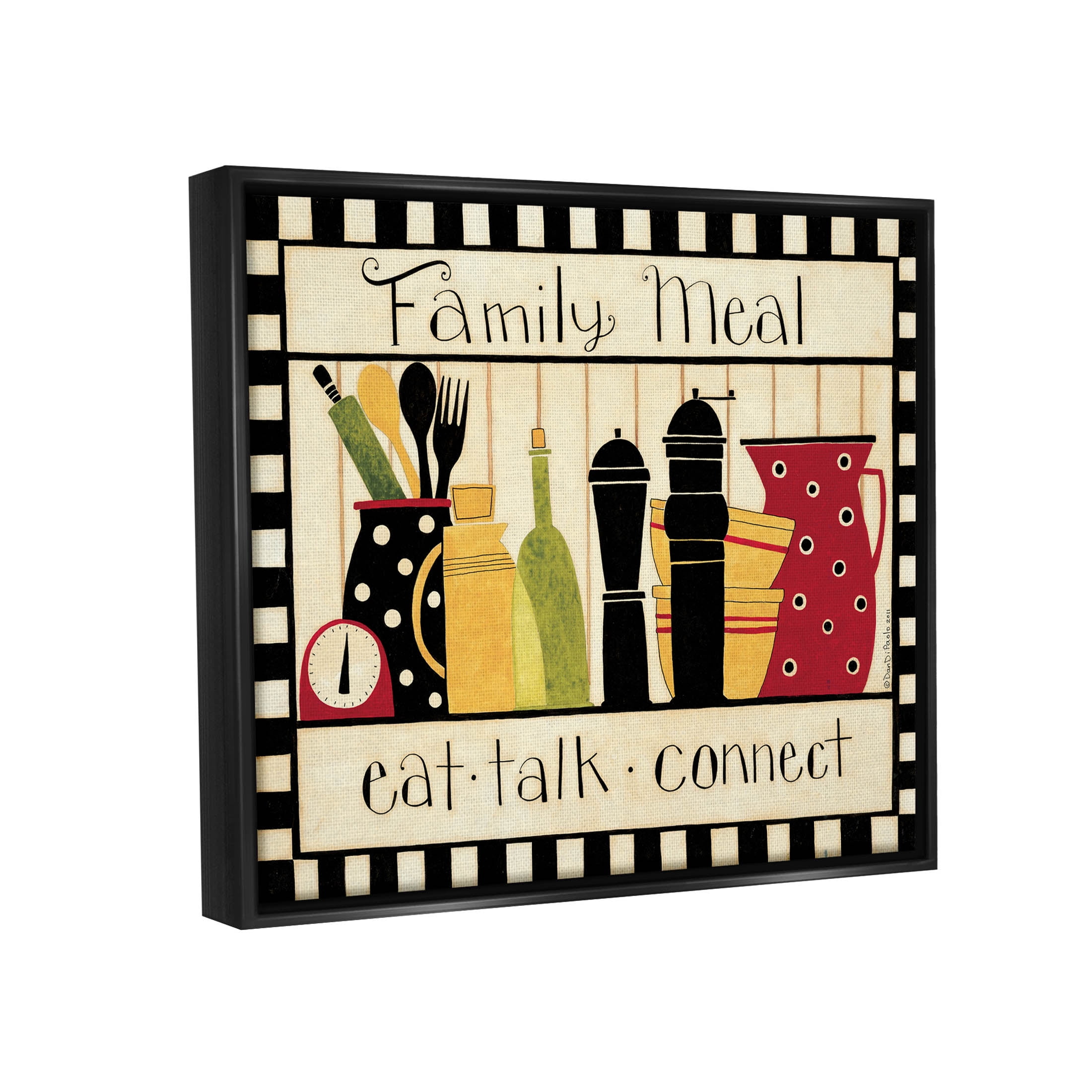 Family Meal Vintage Kitchen Utensils Food & Beverage Graphic Art Jet Black Framed Art Print Wall Art