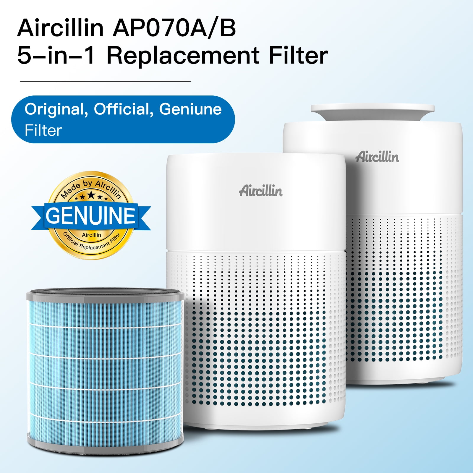 Air Purifier AP070A & AP070B Replacement Filters, Activated Carbon, High-Efficiency HEPA Filter, 2 Pack