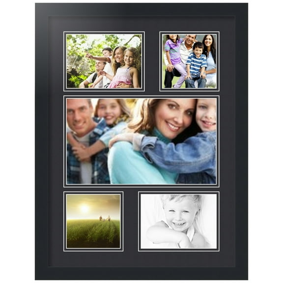 ArtToFrames Collage Photo Picture Frame with 1 - 8x14 and 2 - 5x7, 5x5" Openings, Framed in Black with Black and Black Mats (CDM-3926-310)