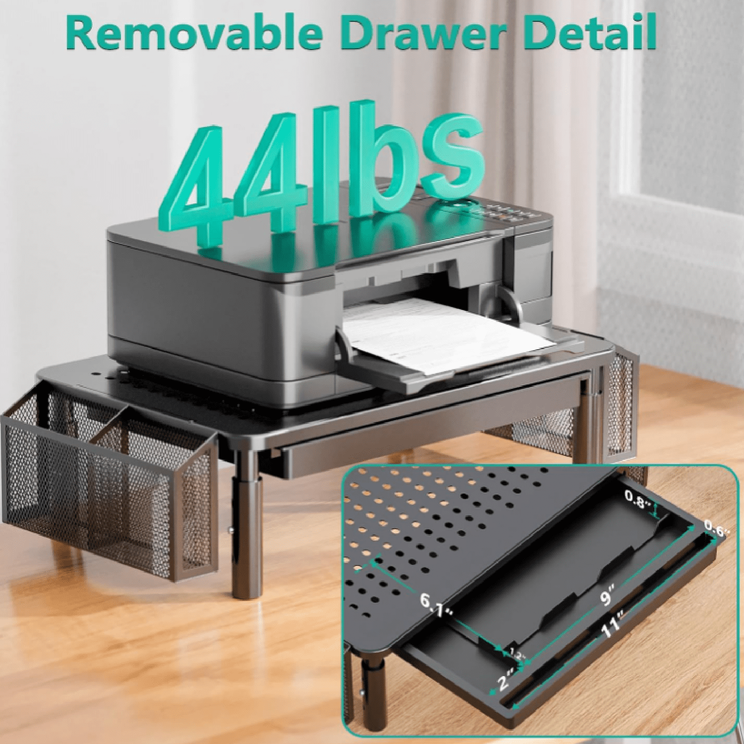 Computer Monitor Stand with Storage, Desk Organizer with Drawer and Pen Holder, Desk Monitor Riser 3 Height Adjustable, Laptop Riser for Computer, Laptop, Printer