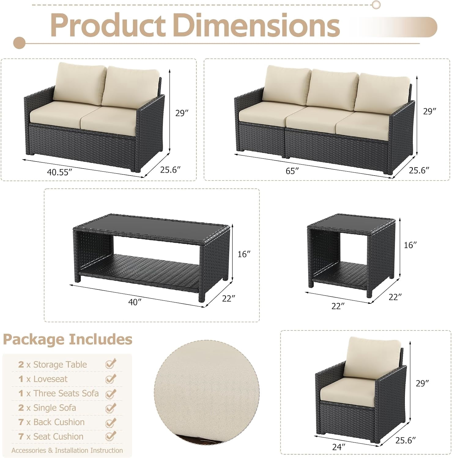 AECOJOY 7-Piece Outdoor Sectional Patio Furniture Set, Rattan
