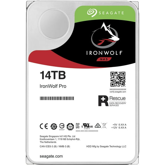 Seagate IronWolf Pro ST14000NE0008 14 TB Hard Drive, 3.5" Internal, SATA (SATA/600), Conventional Magnetic Recording (CMR) Method