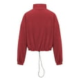 thumbnail image 6 of JGGSPWM Womens Fleece High Neck Sweatshirts Long Sleeve Stand Collar Drawstring Hem Pullover Solid Crop Sweatshirts with Pockets Wine XL, 6 of 7