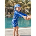 thumbnail image 4 of BemeyourBBs Toddler Baby Boy Girl One Piece Swimsuit Kids Infant Bathing Suit Long Sleeve Rash Guard Half Zipper Shark Swimwear Sunhat Set UPF 50+, 4 of 9