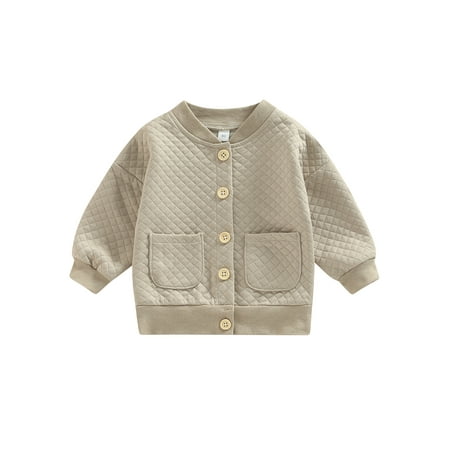 

Sunisery Kids Toddler Girls Boys Autumn Coat Solid Color Long Sleeve O Neck Button Down Outerwear Light Coffee 18-24 Months