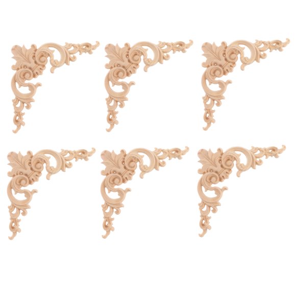 6Pcs Wooden Carved Appliques Wooden Carved Onlay Ornaments Scene Layout Decors