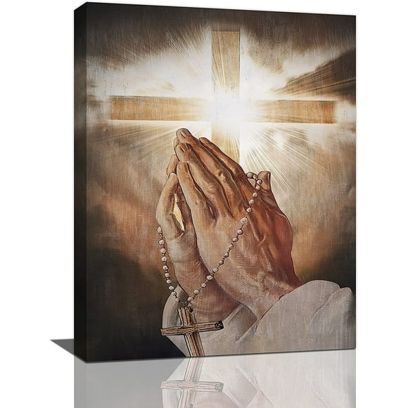 Jesus Wall Art Hand of God Cross Canvas Painting Prints Jesus Prayer Rustic Christian Cross Pictures Wall Decor Contemporary Artwork Home Decoration for Bedroom Bathroom Living Room 12"x16"