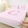 thumbnail image 5 of Meiyoeat Charming Bow Letter C Full Size Sheets 4-Piece for Girls Toddlers, Soft Stripe Bed Sheets, Light Pink White, 5 of 6