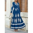 thumbnail image 4 of Women's 2025 Fall Wedding Guest Dresses Boho Floral Long Sleeve V Neck Flowy Elegant Maxi Dress Beach Clothes,Light Blue, 4 of 6