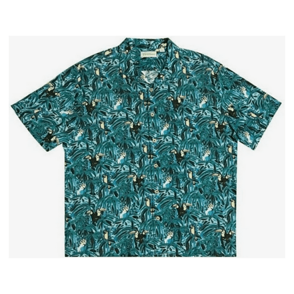 CARIBBEAN Roundtree Yorke MEN’S Teal Green Jungle Pattern SHIRT SHORT SLEEVE XL