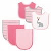 Hudson Baby Infant Girl Cotton Bib and Burp Cloth Set 6pk, Elephant, One Size