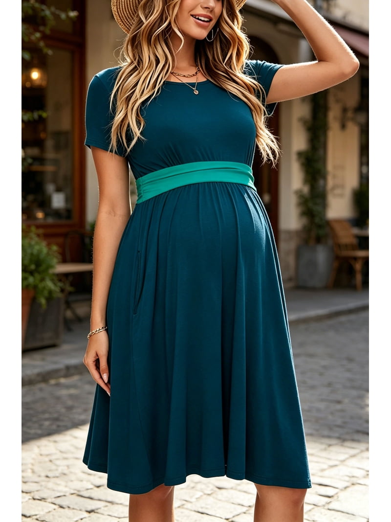 walmart maternity dresses Danhjin Nursing Midi Dress Summer Short Sleeve Breastfeeding Casual Plus Size Solid Color Spring Crew Neck Lightweight Dresses, Infant Hand Nursing Featuring a discreet front opening with a secure inner layer Maternity Dresses in Womens Dresses