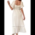 thumbnail image 3 of Vestido Midi de Corta para Mujer, Cuello Cuadrado, Color Contrastante, Informal, Fruncido con Ribetes. Albaricoque M, 3 of 7