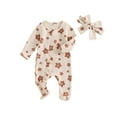 thumbnail image 2 of Emy Dola Newborn Baby Girl Floral Ruffle Romper One Piece Infant Baby Long Sleeve Knit Jumpsuit+ Headband 2Pcs Fall Winter Outfits-1 Pack, 2 of 9