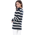 thumbnail image 4 of INSPIRE CHIC Suéter de rayas túnica con hombros descubiertos y cuello redondo para mujer Azul XS, 4 of 6